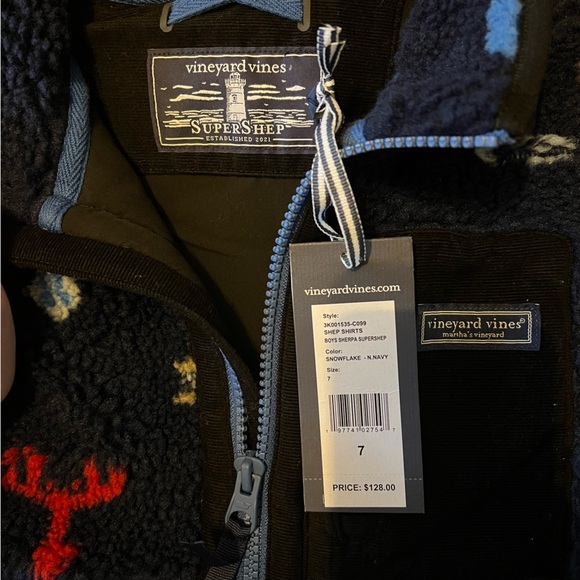 VINEYARD VINES Boys Sherpa Supershep Full-Zip Snowflake-Navy Coastal Jacket NWT - Picture 7 of 8